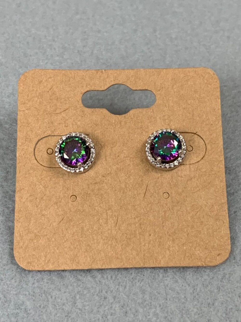 925 Sterling Silver Mystic Rainbow Topaz Halo Stud Earrings Round Cut